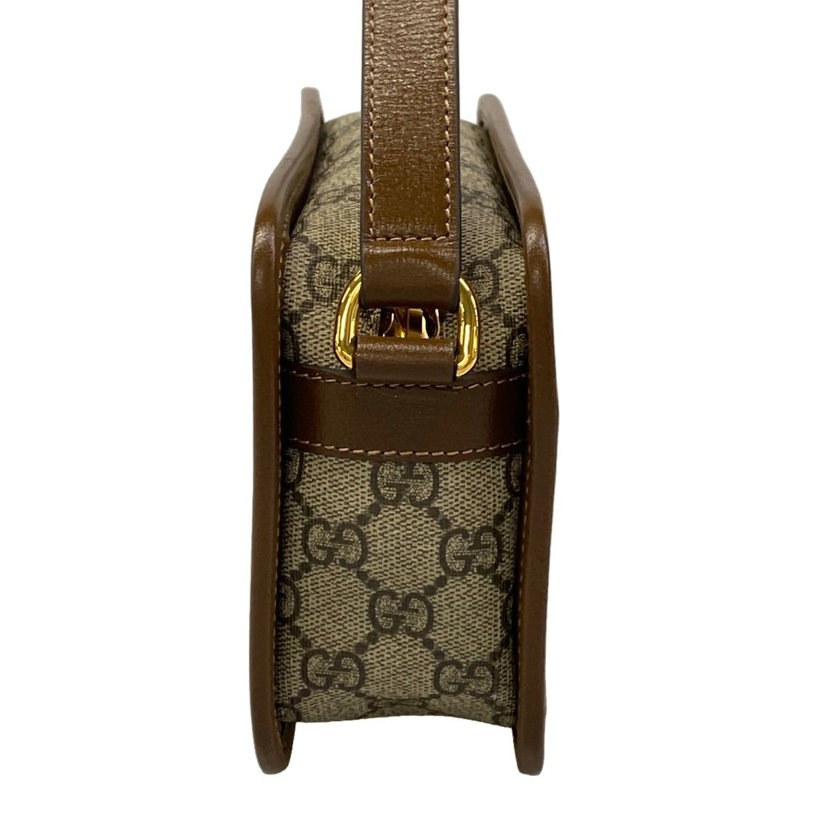 Gucci Shoulder Bag GG Supreme Beige Dark Brown Leather — view 2