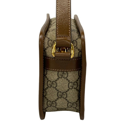 Gucci Shoulder Bag GG Supreme Beige Dark Brown Leather — view 2