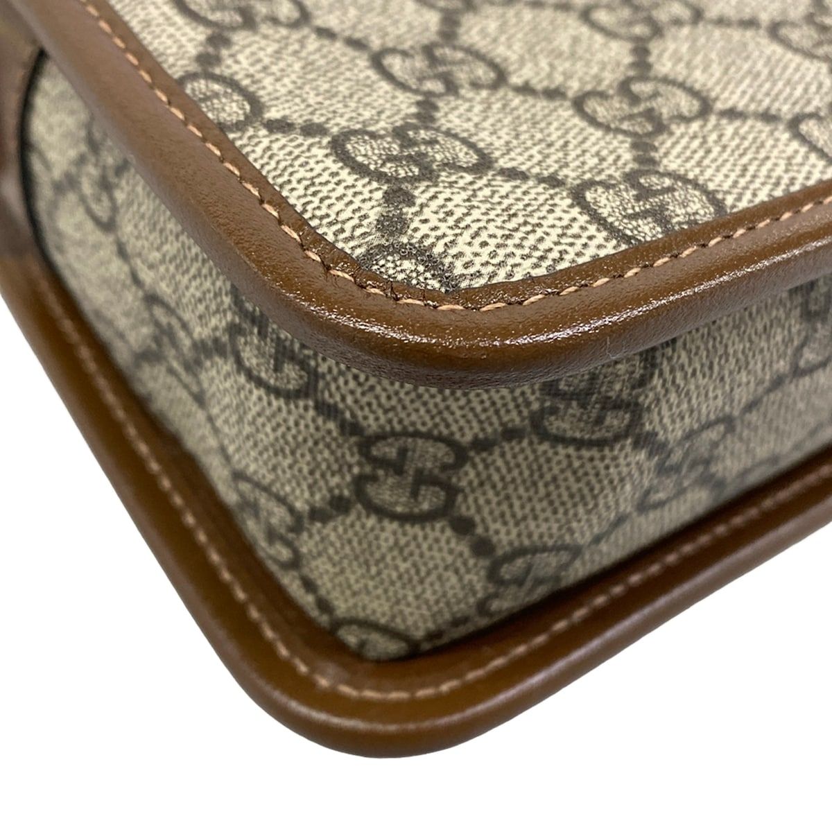 Gucci Shoulder Bag GG Supreme Beige Dark Brown Leather — view 6