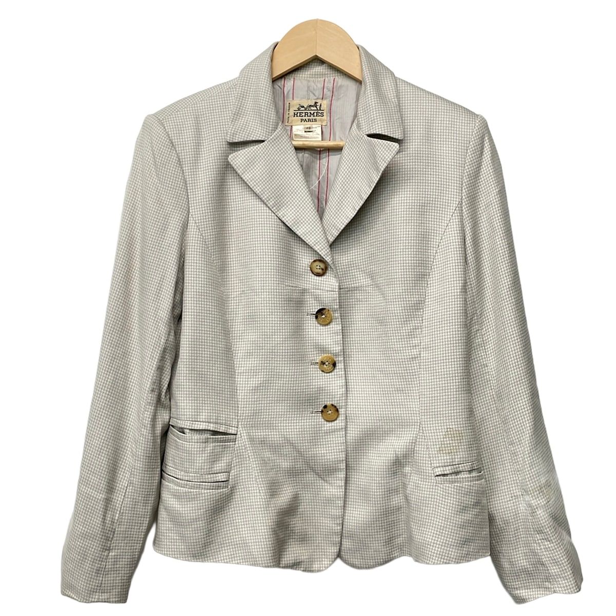 Hermes Jacket 40 M Ivory Light Blue Houndstooth