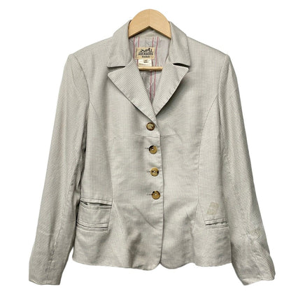 Hermes Jacket 40 M Ivory Light Blue Houndstooth