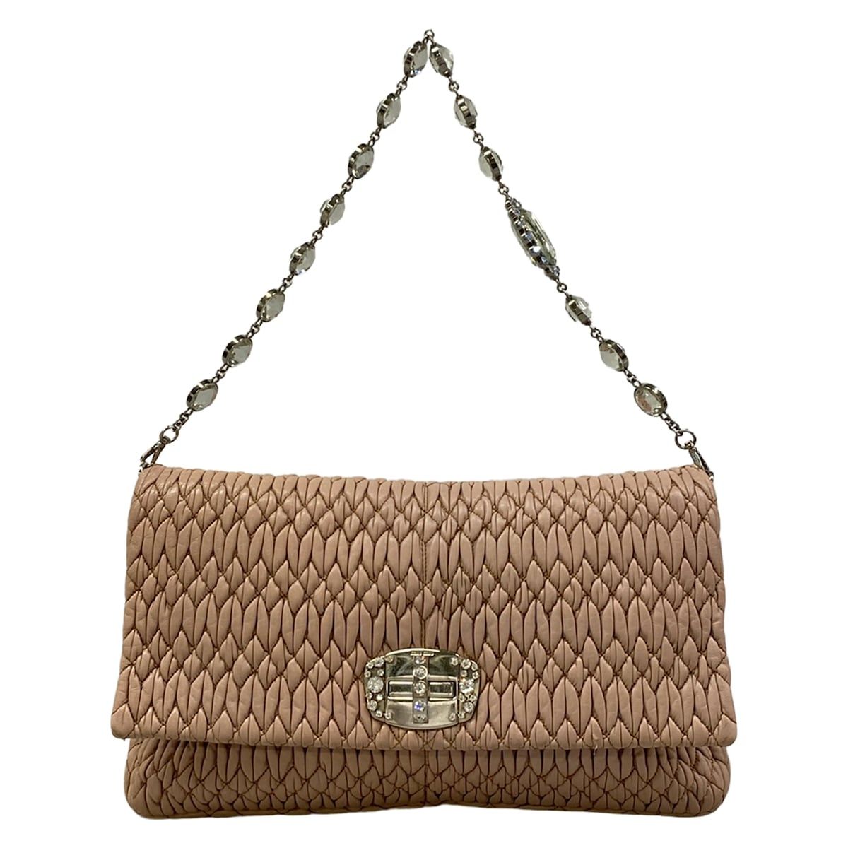 Miu Miu Shoulder Bag Miu Crystal Pink Beige Leather
