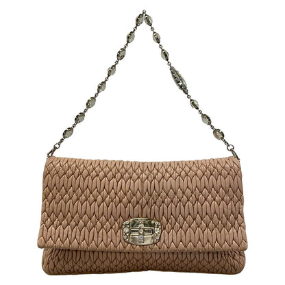 Miu Miu Shoulder Bag Miu Crystal Pink Beige Leather
