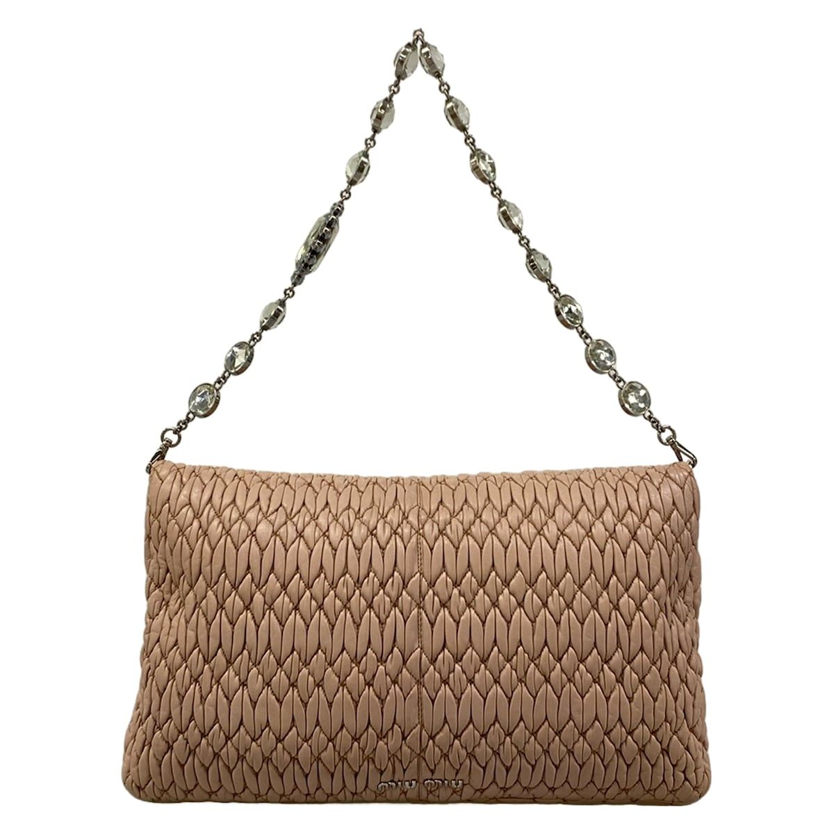 Miu Miu Shoulder Bag Miu Crystal Pink Beige Leather — view 3