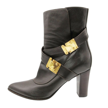 Louis Vuitton Boots Cross Belt LV Logo Gold Leather Short Shoes