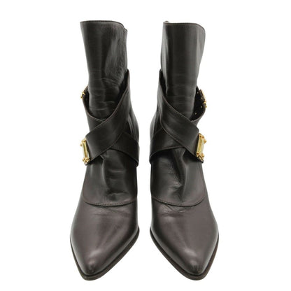 Louis Vuitton Boots Cross Belt LV Logo Gold Leather Short Shoes — view 4