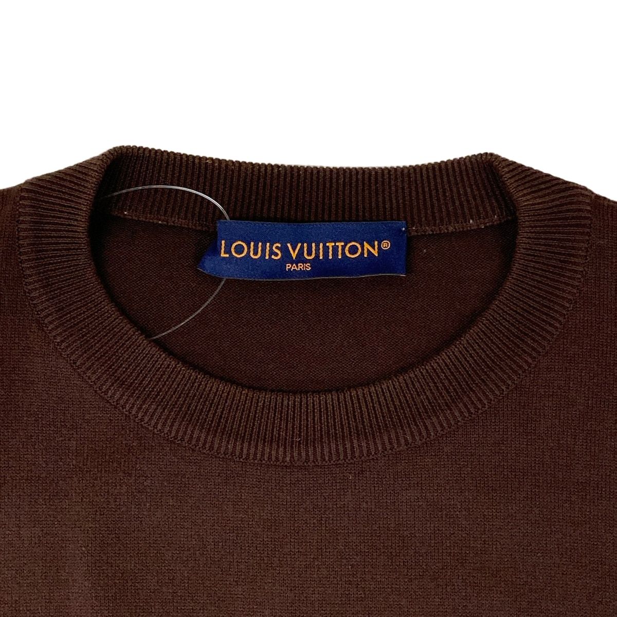 Louis Vuitton Short Sleeve Sweater S Aur Dark Brown Beige Crew Neck Cotton — view 8