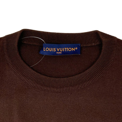 Louis Vuitton Short Sleeve Sweater S Aur Dark Brown Beige Crew Neck Cotton — view 8