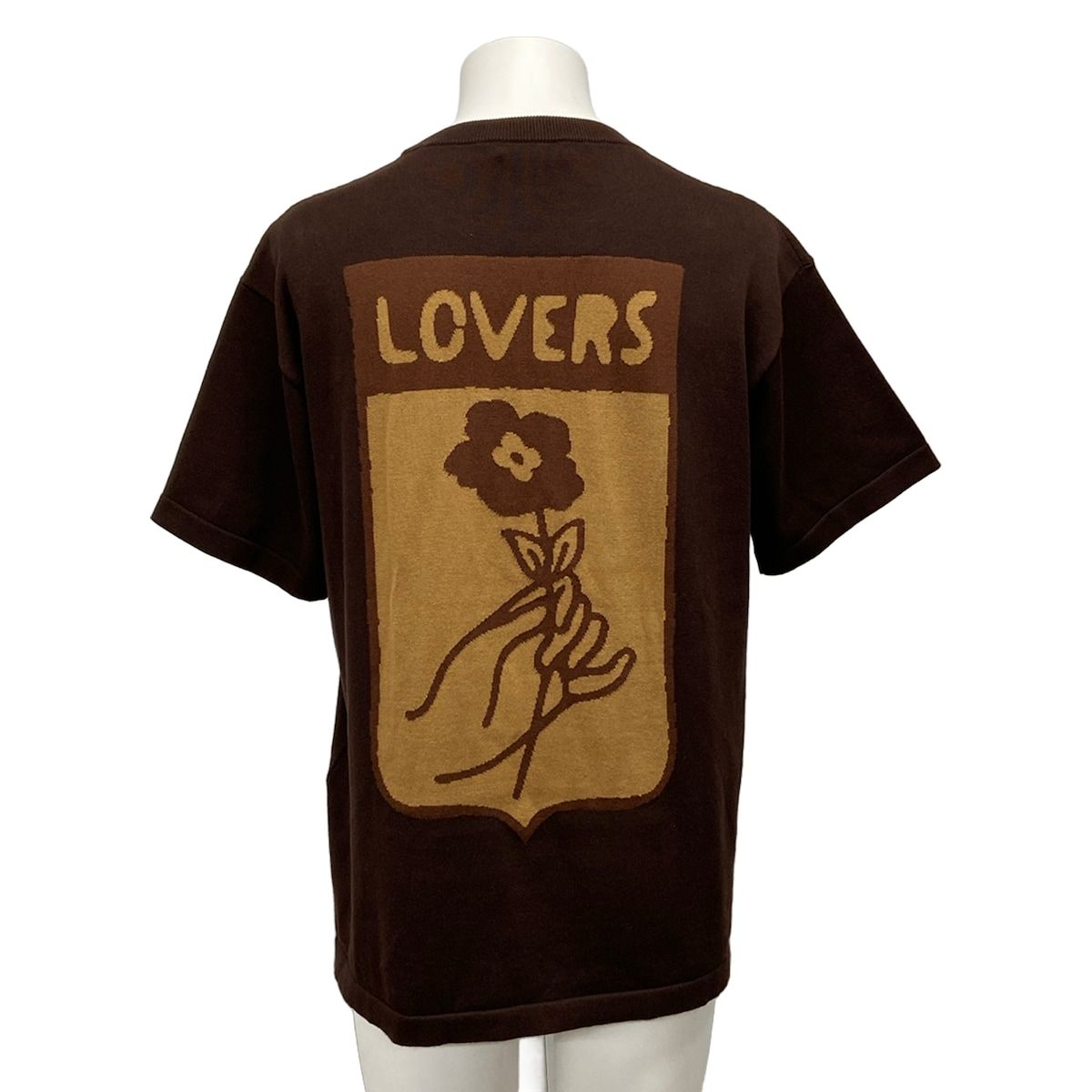 Louis Vuitton Short Sleeve Sweater S Aur Dark Brown Beige Crew Neck Cotton — view 2