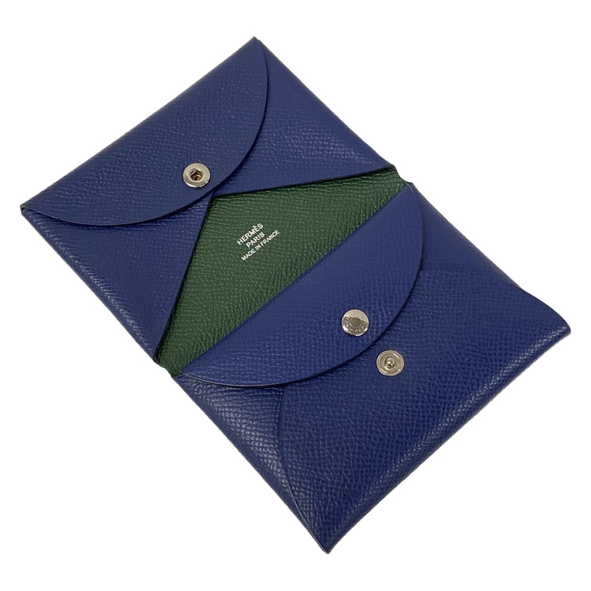 Hermes Coin Case Calvi Duo Verso Blue Saffiano Vert Angre 2023.01 — view 3