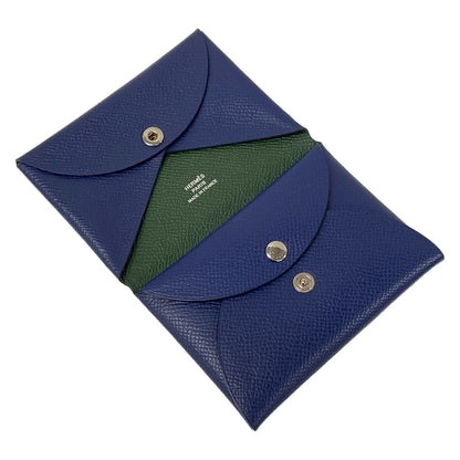 Hermes Coin Case Calvi Duo Verso Blue Saffiano Vert Angre 2023.01 — view 3