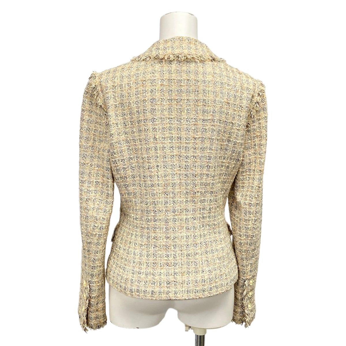 Chanel Jacket 38 M Beige Blue Multi Tweed CC Logo Button Long Sleeve Autumn — view 2