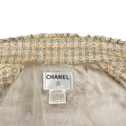 Chanel Jacket 38 M Beige Blue Multi Tweed CC Logo Button Long Sleeve Autumn — view 7