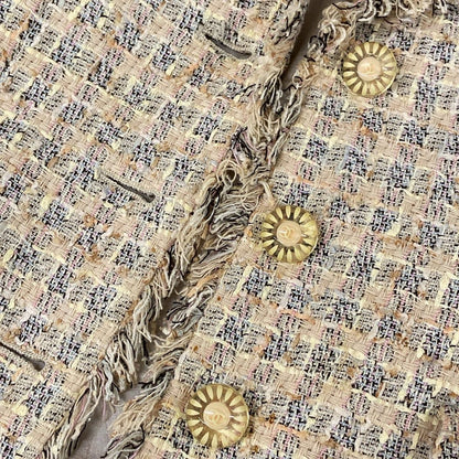 Chanel Jacket 38 M Beige Blue Multi Tweed CC Logo Button Long Sleeve Autumn — view 9