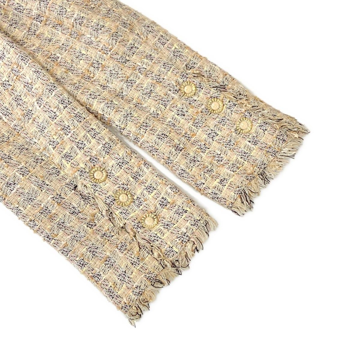 Chanel Jacket 38 M Beige Blue Multi Tweed CC Logo Button Long Sleeve Autumn — view 5
