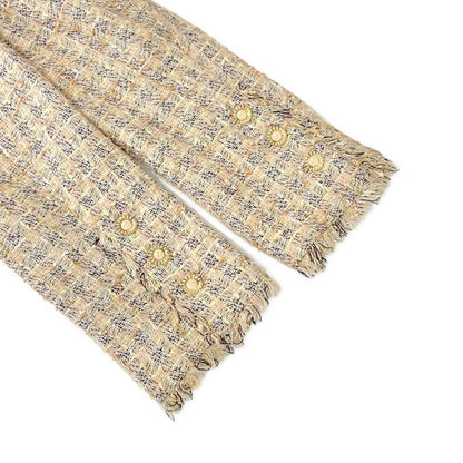 Chanel Jacket 38 M Beige Blue Multi Tweed CC Logo Button Long Sleeve Autumn — view 5