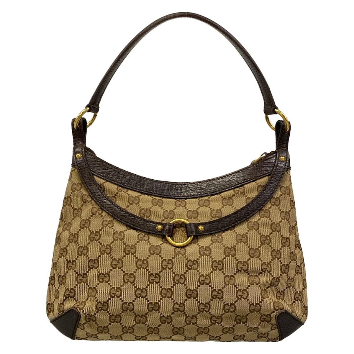 Gucci Shoulder Bag Horsebit GG Pattern Dark Brown Beige Leather — view 3