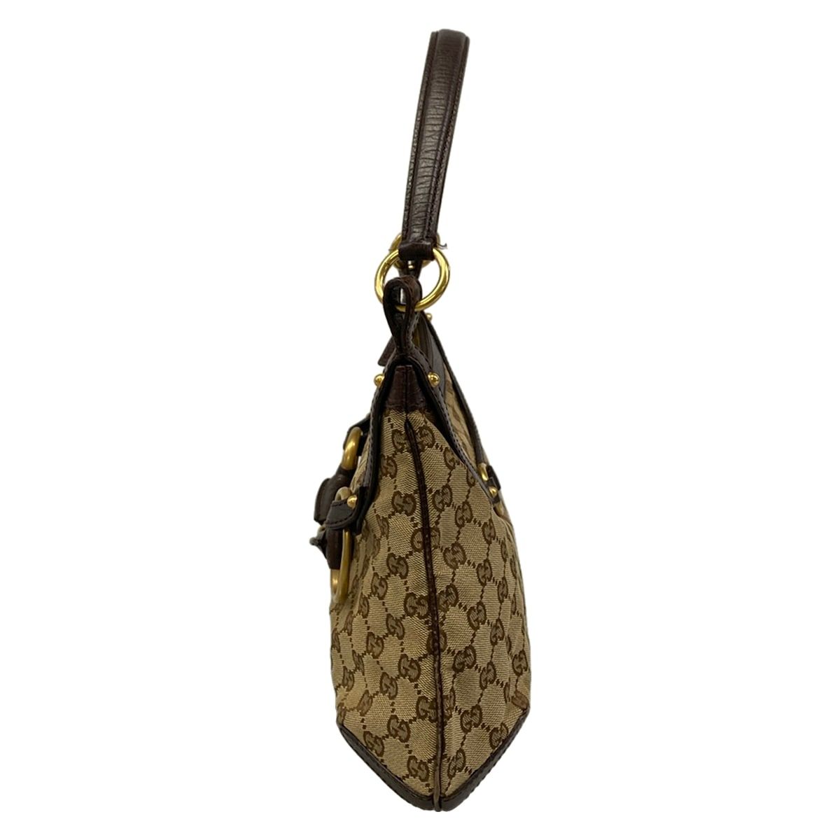 Gucci Shoulder Bag Horsebit GG Pattern Dark Brown Beige Leather — view 4