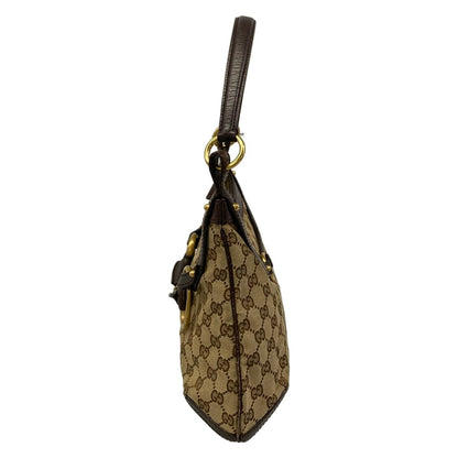 Gucci Shoulder Bag Horsebit GG Pattern Dark Brown Beige Leather — view 4
