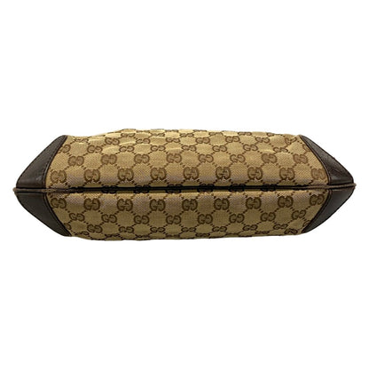 Gucci Shoulder Bag Horsebit GG Pattern Dark Brown Beige Leather — view 5