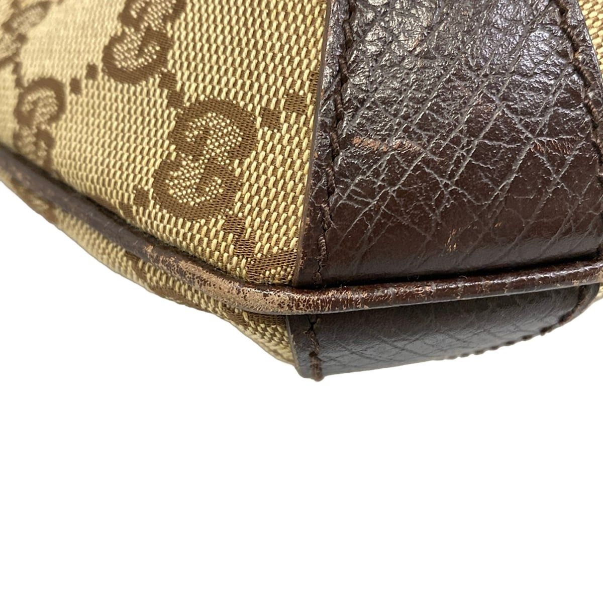Gucci Shoulder Bag Horsebit GG Pattern Dark Brown Beige Leather — view 6