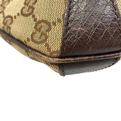 Gucci Shoulder Bag Horsebit GG Pattern Dark Brown Beige Leather — view 6