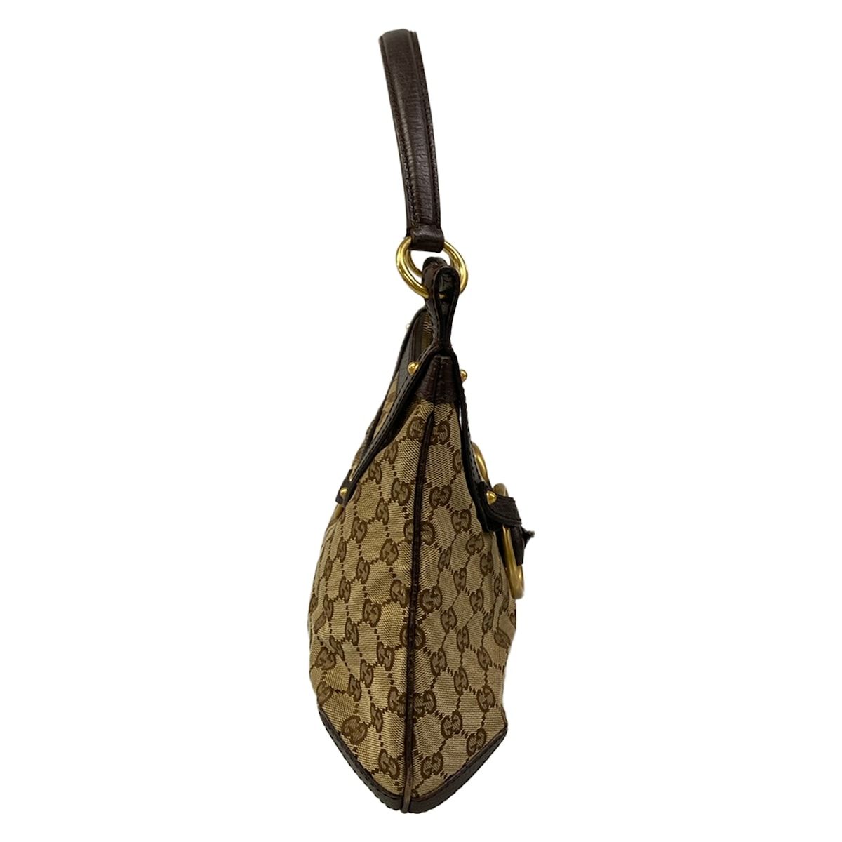 Gucci Shoulder Bag Horsebit GG Pattern Dark Brown Beige Leather — view 2