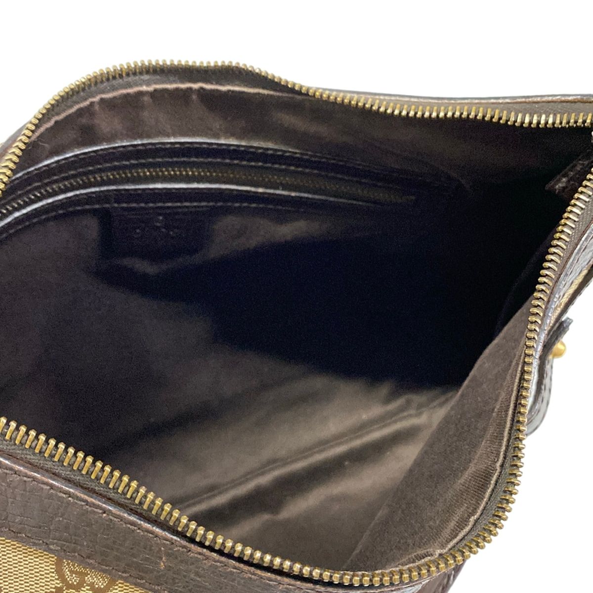 Gucci Shoulder Bag Horsebit GG Pattern Dark Brown Beige Leather — view 7