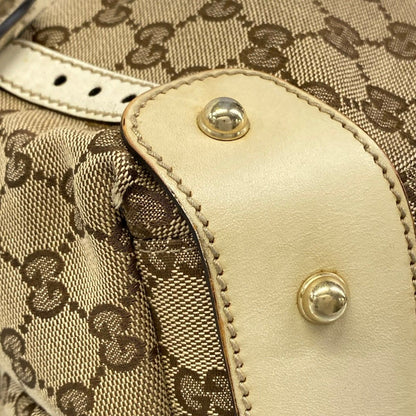 Gucci Tote GG Pattern Horsebit Dark Brown Beige Ivory Leather — view 6