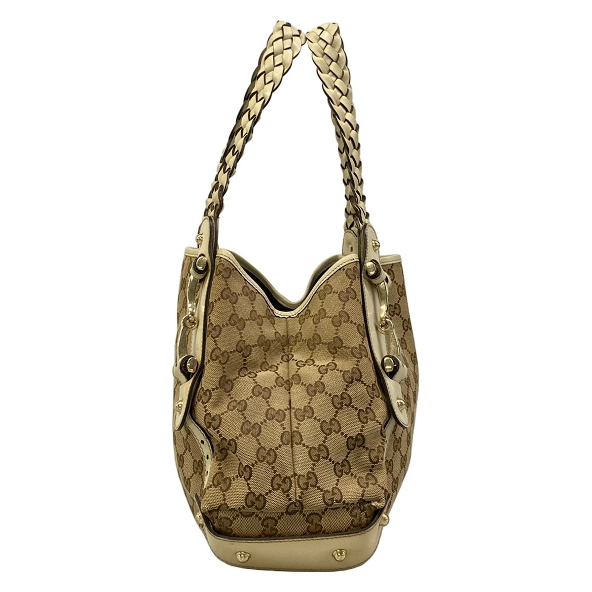 Gucci Tote GG Pattern Horsebit Dark Brown Beige Ivory Leather — view 2