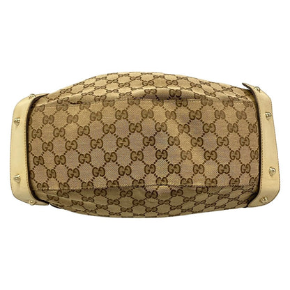 Gucci Tote GG Pattern Horsebit Dark Brown Beige Ivory Leather — view 5