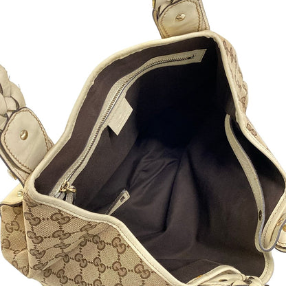 Gucci Tote GG Pattern Horsebit Dark Brown Beige Ivory Leather — view 7