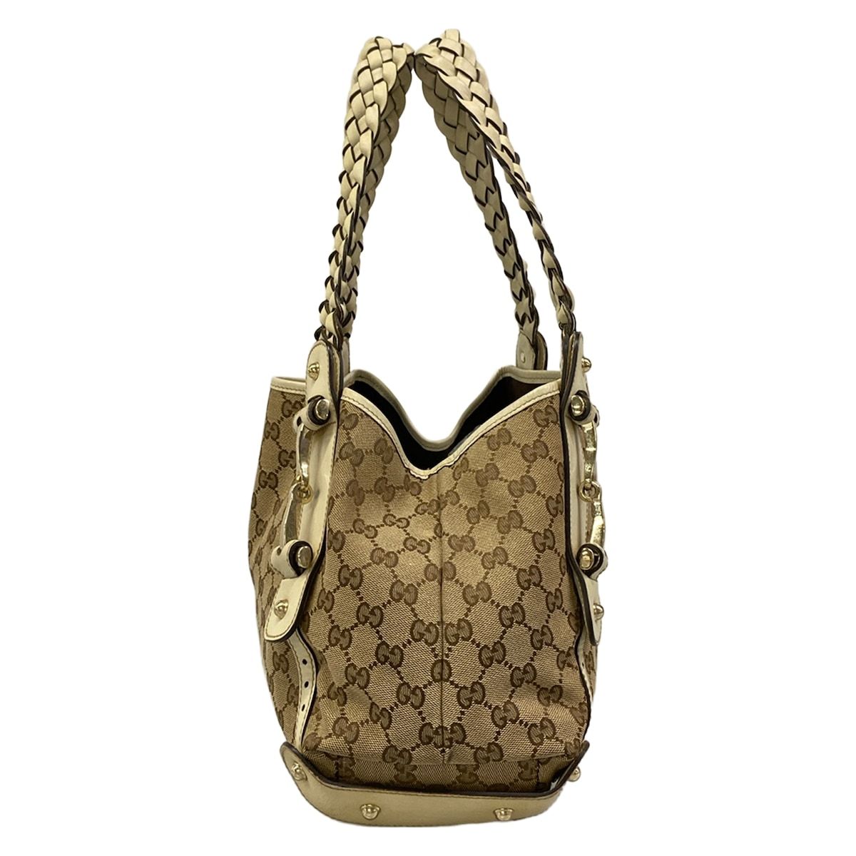 Gucci Tote GG Pattern Horsebit Dark Brown Beige Ivory Leather — view 4
