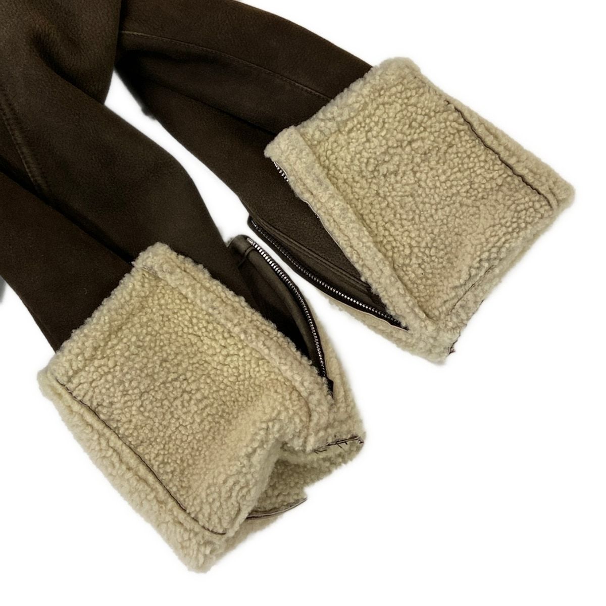 Hermes Jacket 50 XL Dark Brown Ivory Long Sleeve Shearling Zip Up Winter — view 7