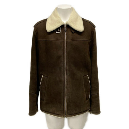 Hermes Jacket 50 XL Dark Brown Ivory Long Sleeve Shearling Zip Up Winter