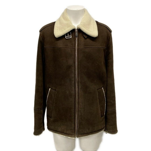 Hermes Jacket 50 XL Dark Brown Ivory Long Sleeve Shearling Zip Up Winter