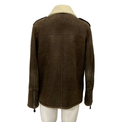 Hermes Jacket 50 XL Dark Brown Ivory Long Sleeve Shearling Zip Up Winter — view 2