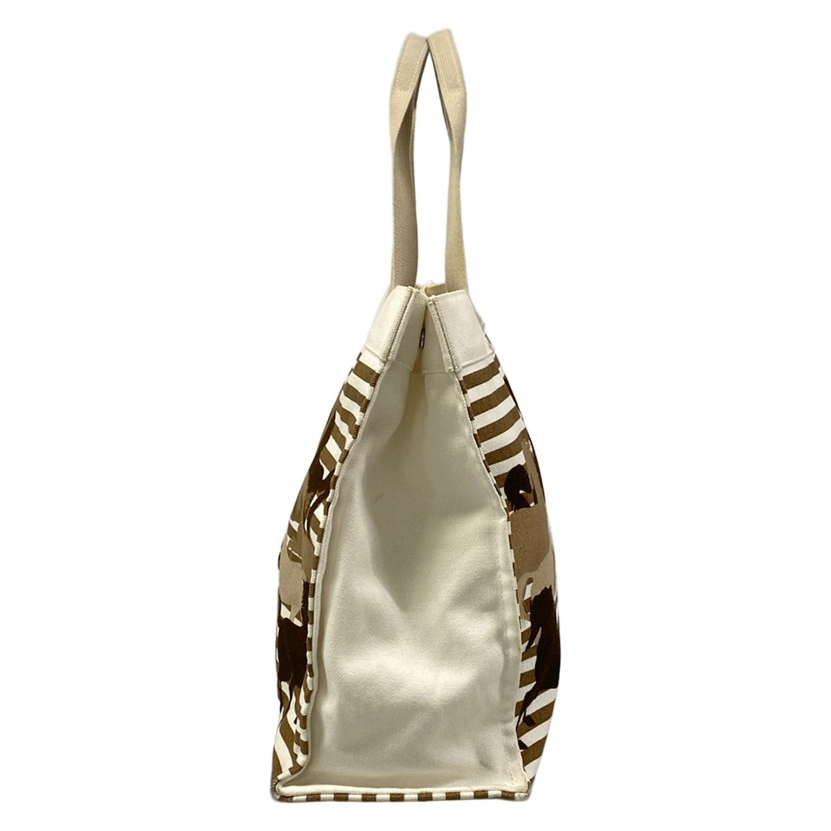 Hermes Tote White Brown Multi Hose Print Silver Border — view 2
