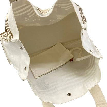 Hermes Tote White Brown Multi Hose Print Silver Border — view 7