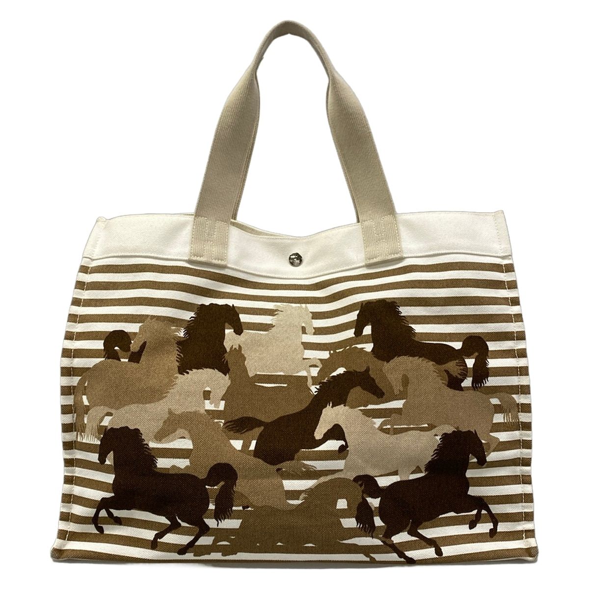 Hermes Tote White Brown Multi Hose Print Silver Border — view 3