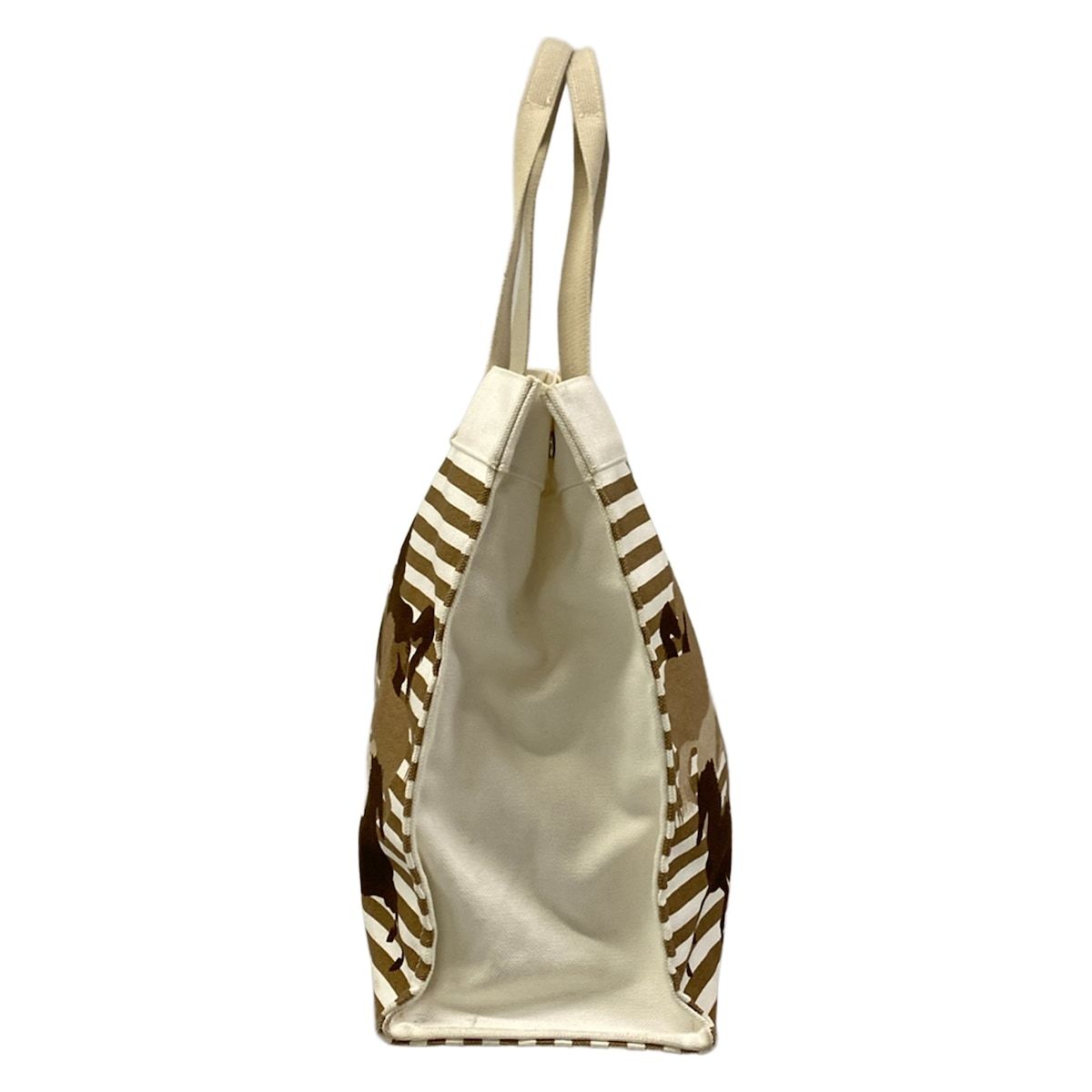 Hermes Tote White Brown Multi Hose Print Silver Border — view 4