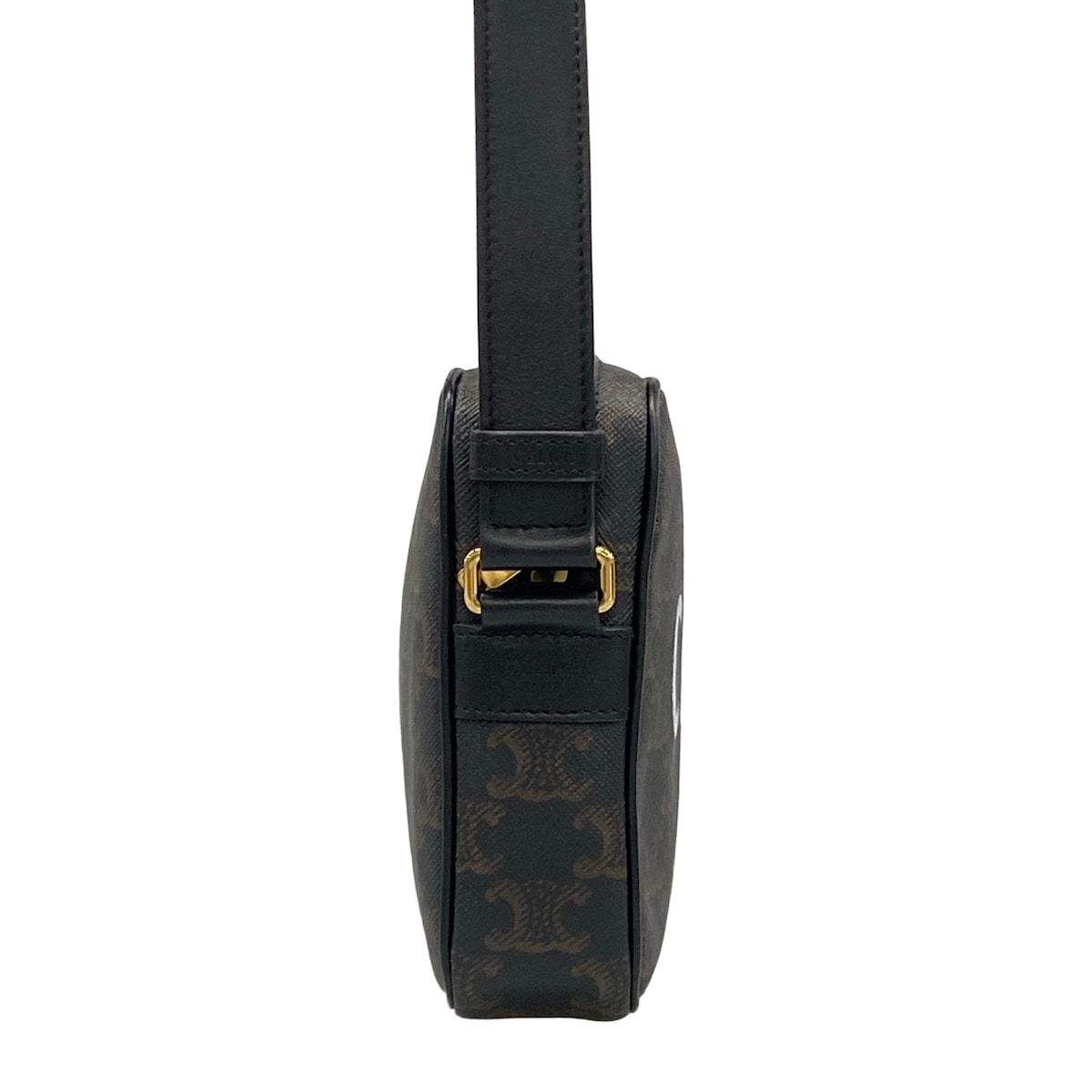 Celine Shoulder Bag Triomphe Canvas Dark Brown Black White Leather — view 2