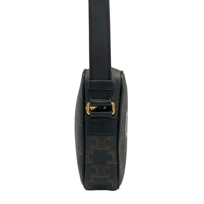 Celine Shoulder Bag Triomphe Canvas Dark Brown Black White Leather — view 2