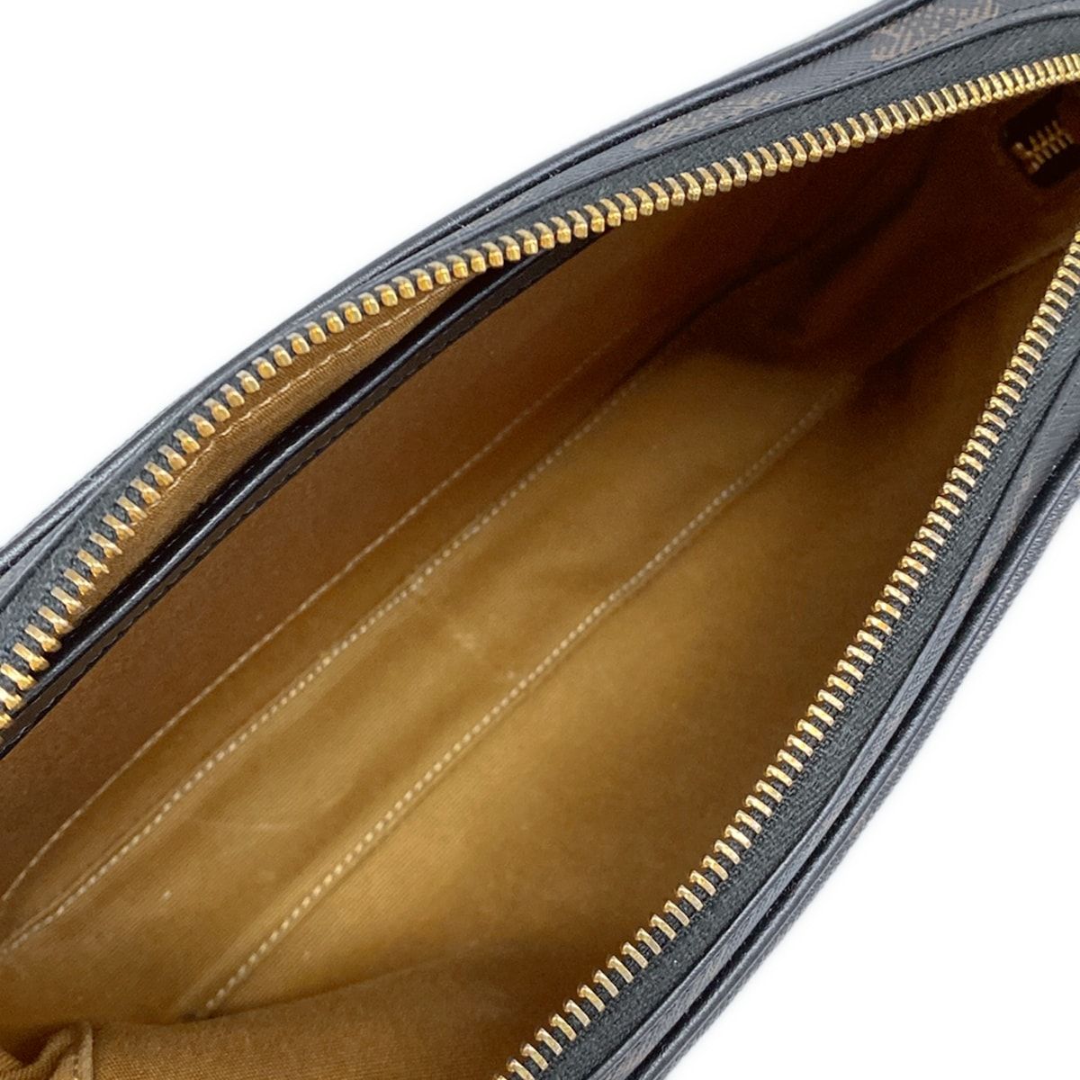 Celine Shoulder Bag Triomphe Canvas Dark Brown Black White Leather — view 7