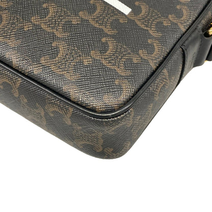 Celine Shoulder Bag Triomphe Canvas Dark Brown Black White Leather — view 6