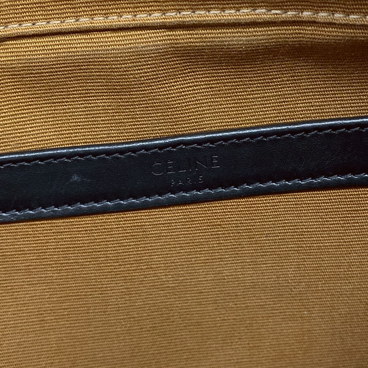 Celine Shoulder Bag Triomphe Canvas Dark Brown Black White Leather — view 9