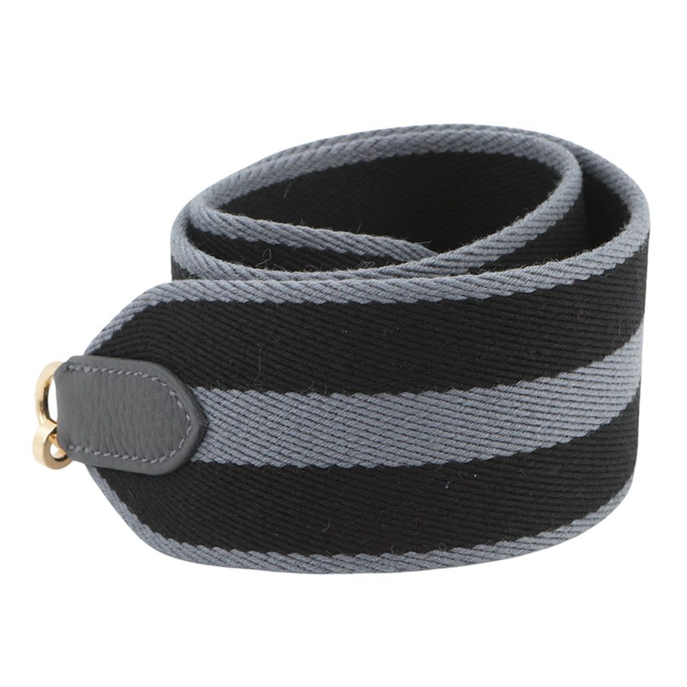 Hermes Shoulder Strap Gray Black Gold Canvas — view 2