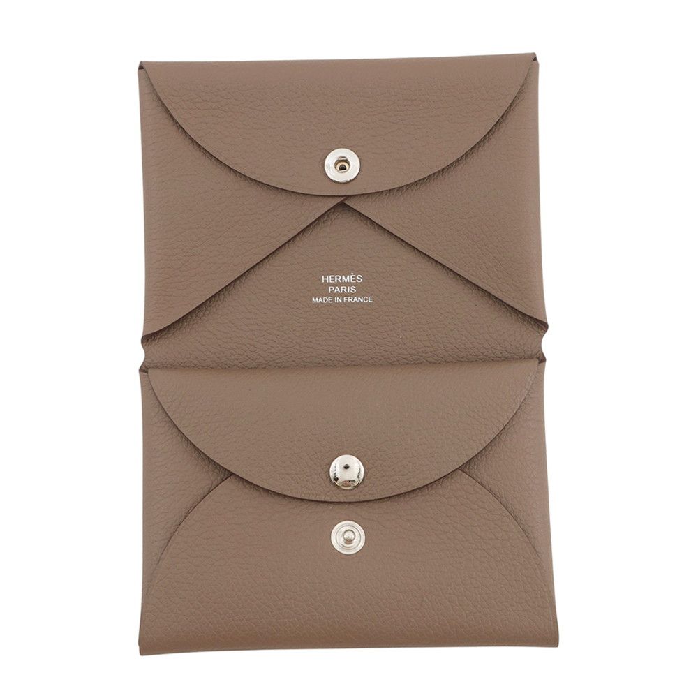 Hermes Coin Case Calvi Duo Etoupe Silver Color — view 4
