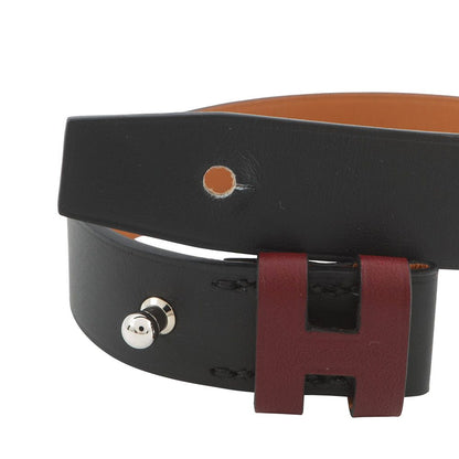 Hermes Bracelet Black Red Silver Leather T4 — view 6