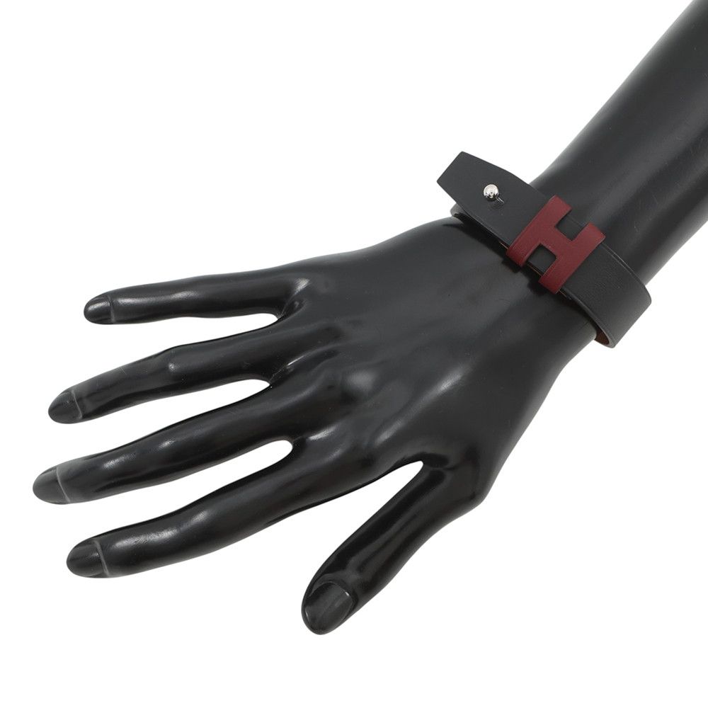 Hermes Bracelet Black Red Silver Leather T4 — view 5